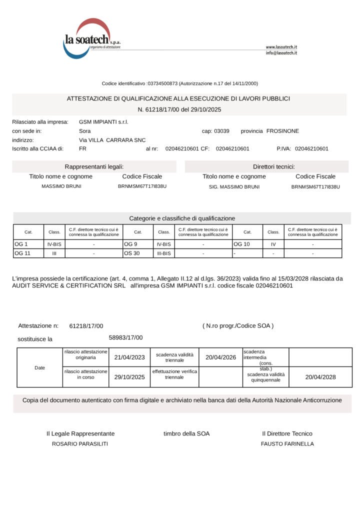 Attestazione di qualifica per Lavori Pubblici