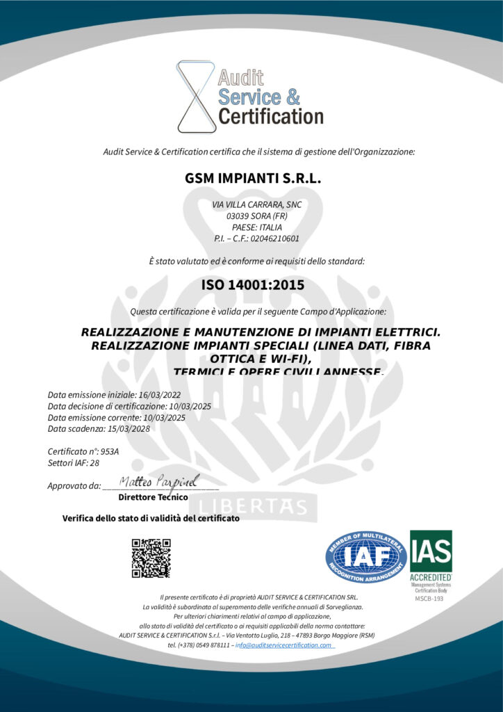 certificazioni ISO 14001-2015