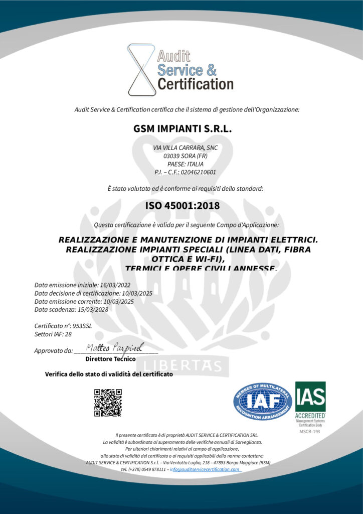 Certificazione ISO 45001-2018