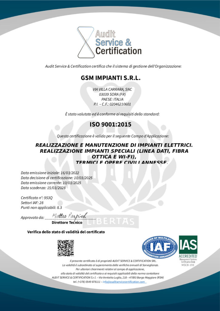 certificazione ISO 9001-2025